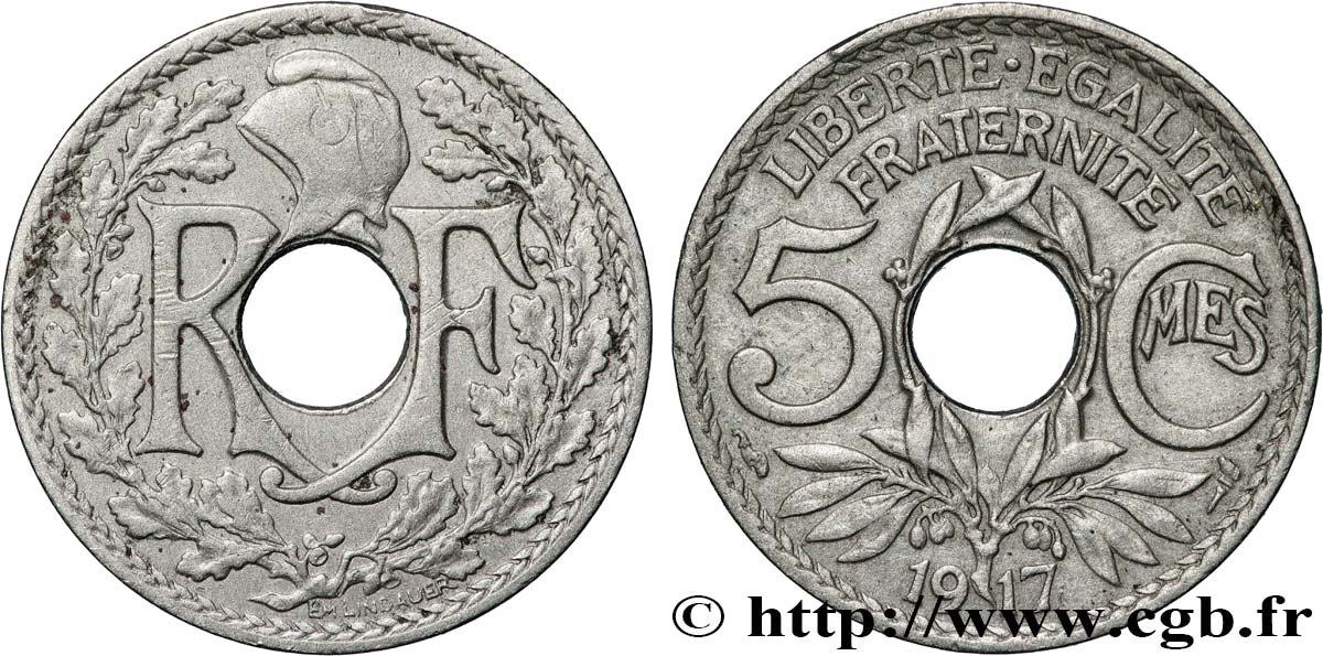 5 centimes Lindauer, grand module 1917 Paris F.121/1 VF 
