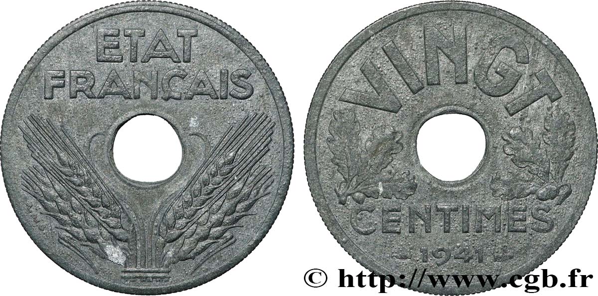 VINGT centimes État français 1941  F.152/2 TTB 