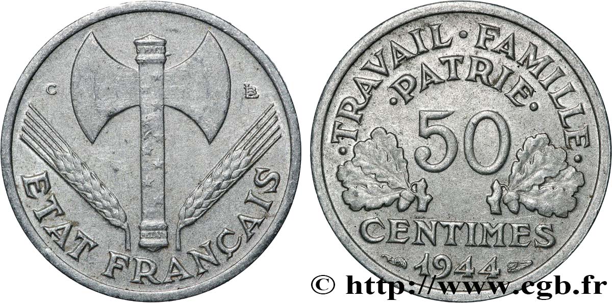 50 centimes Francisque, légère 1944 Castelsarrasin F.196/6 SS 