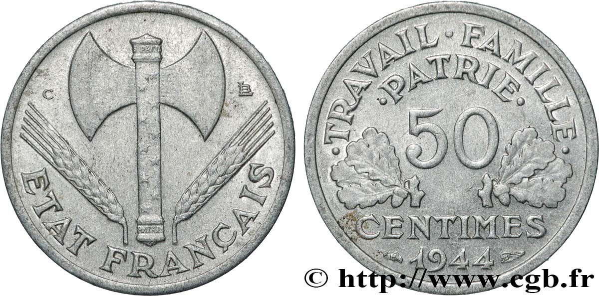 50 centimes Francisque, légère 1944 Castelsarrasin F.196/6 XF 