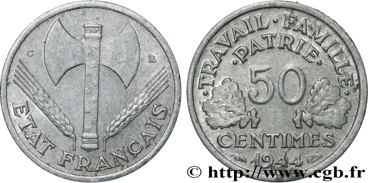 50 centimes Francisque, légère 1944 Castelsarrasin F.196/6 BB 