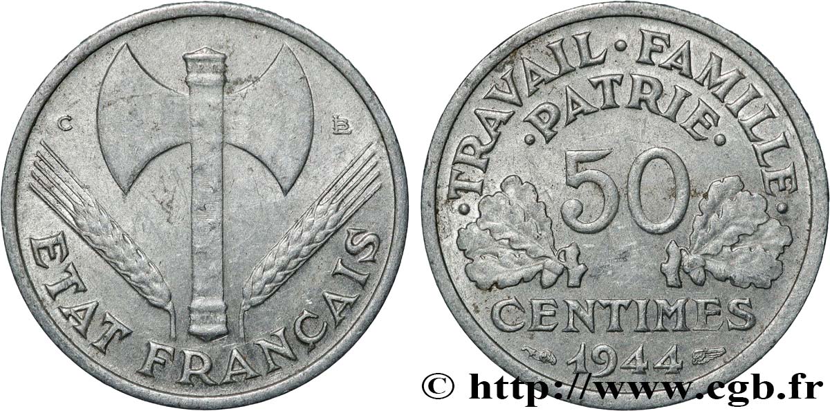 50 centimes Francisque, légère 1944 Castelsarrasin F.196/6 TB+ 