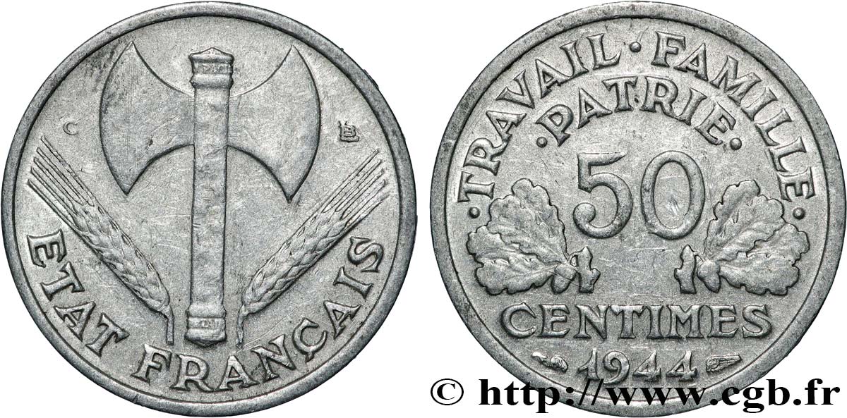 50 centimes Francisque, légère 1944 Castelsarrasin F.196/6 TB+ 