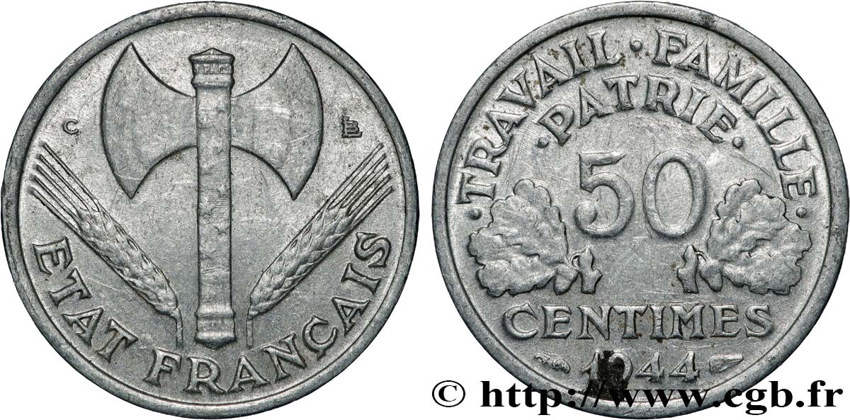 50 centimes Francisque, légère 1944 Castelsarrasin F.196/6 fSS 