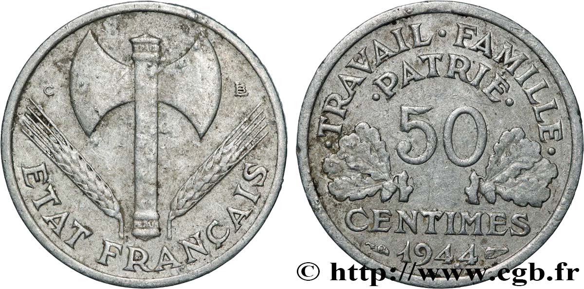 50 centimes Francisque, légère 1944 Castelsarrasin F.196/6 S 