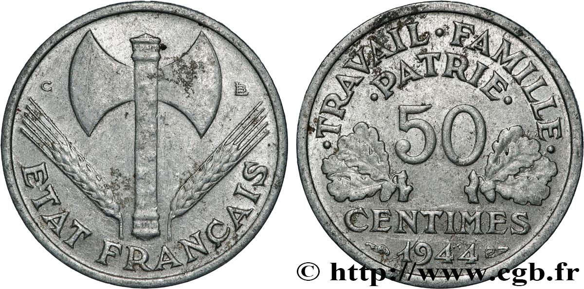 50 centimes Francisque, légère 1944 Castelsarrasin F.196/6 S 
