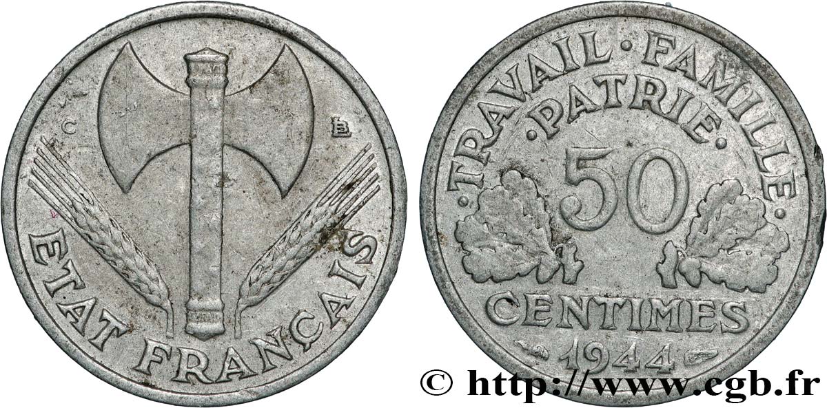 50 centimes Francisque, légère 1944 Castelsarrasin F.196/6 TB 