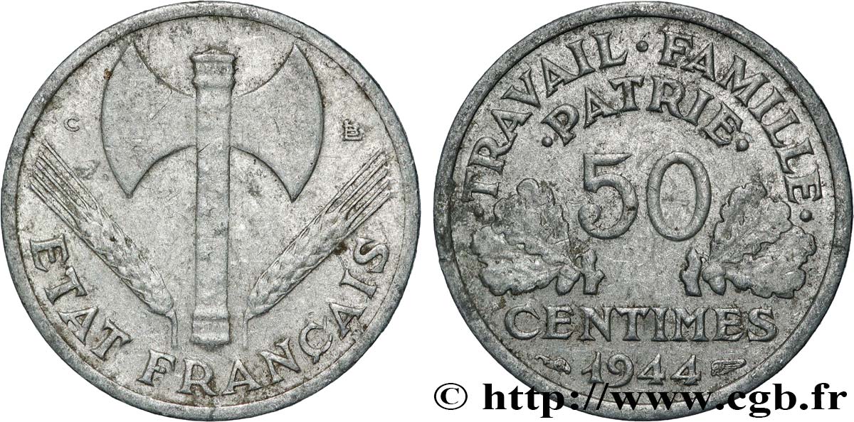 50 centimes Francisque, légère 1944 Castelsarrasin F.196/6 MB 