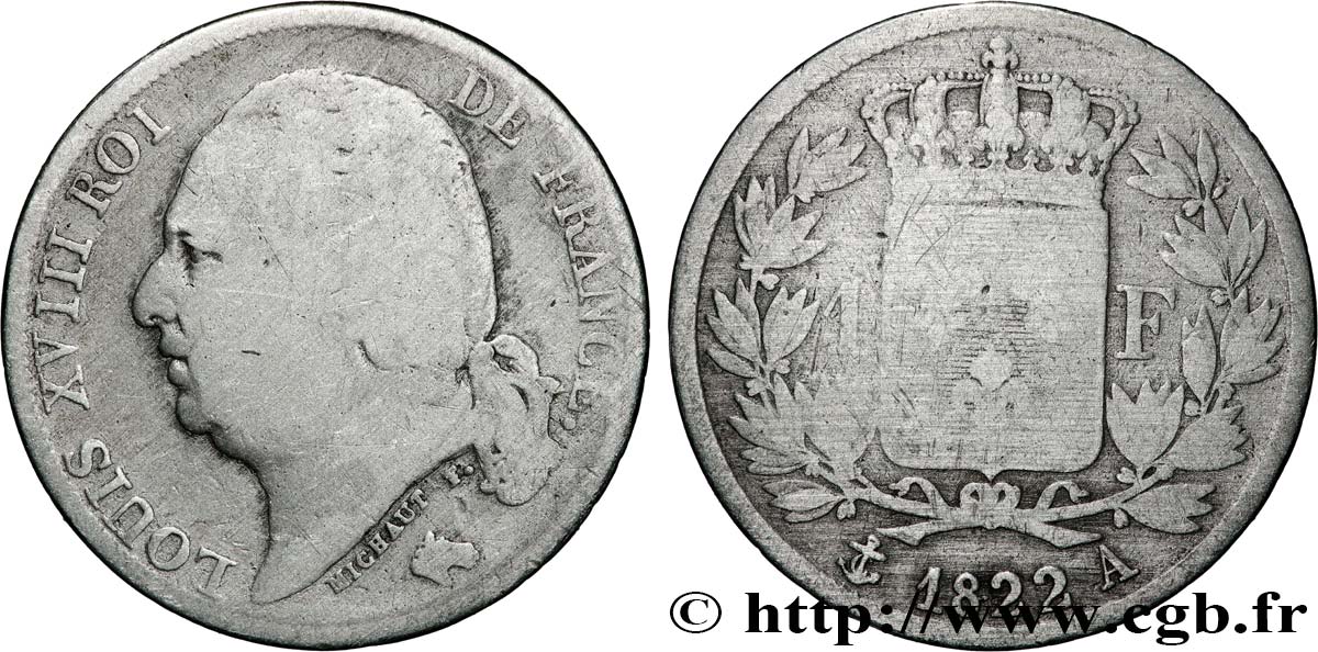 1 franc Louis XVIII 1822 Paris F.206/40 B 