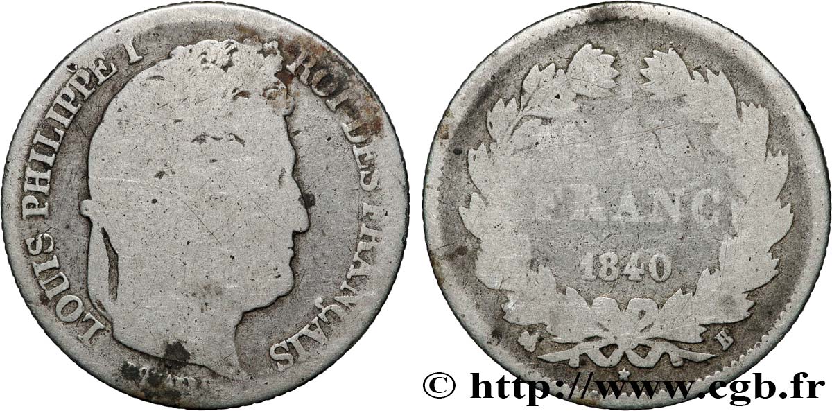 1 franc Louis-Philippe, couronne de chêne 1840 Rouen F.210/74 B 