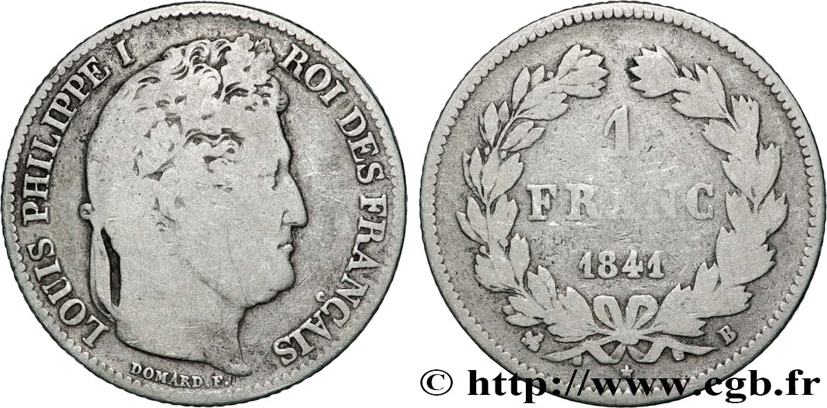 1 franc Louis-Philippe, couronne de chêne 1841 Rouen F.210/81 F 