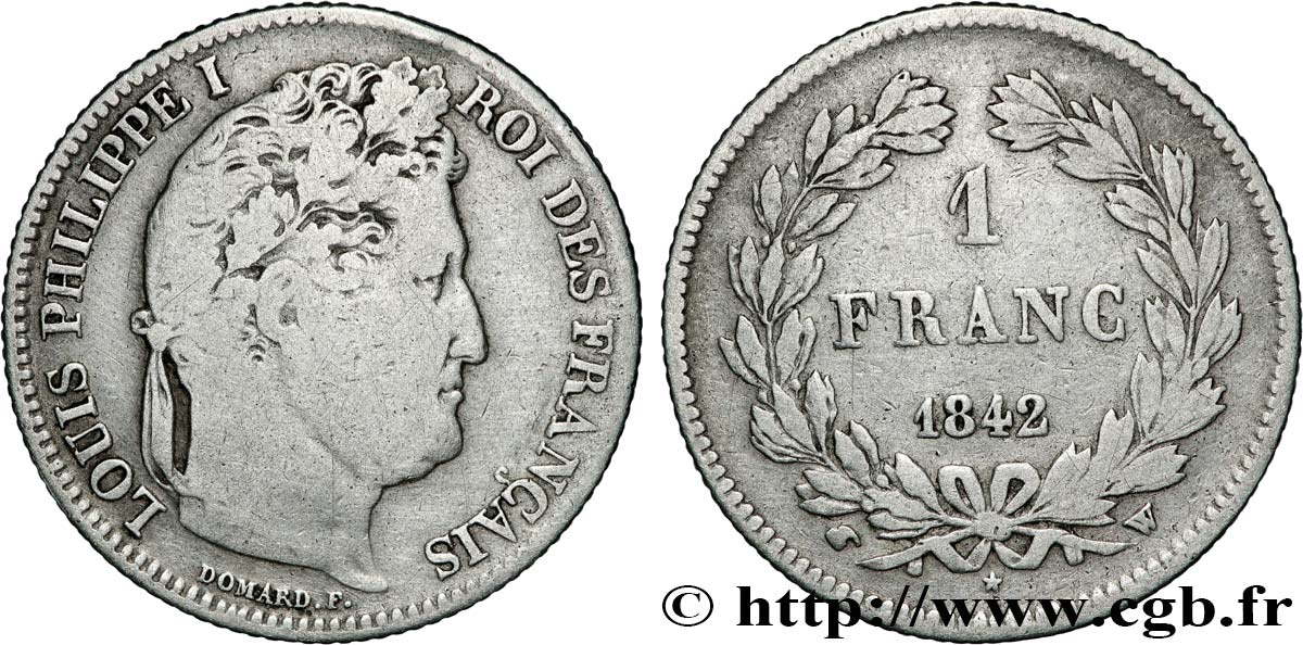 1 franc Louis-Philippe, couronne de chêne 1842 Lille F.210/89 F15 