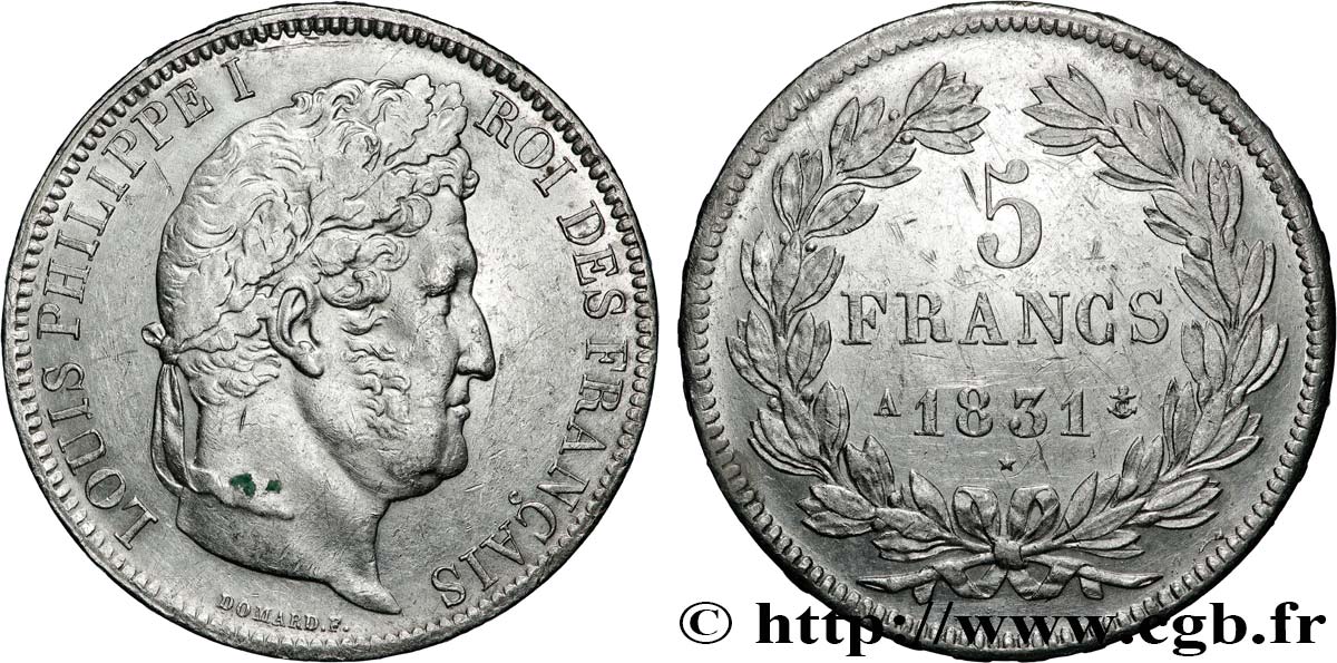 5 francs Ier type Domard, tranche en relief 1831 Paris F.320/1 TTB 