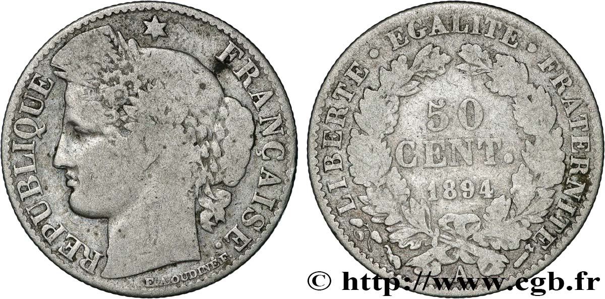 50 centimes Cérès, IIIe République 1894 Paris F.189/15 TB 