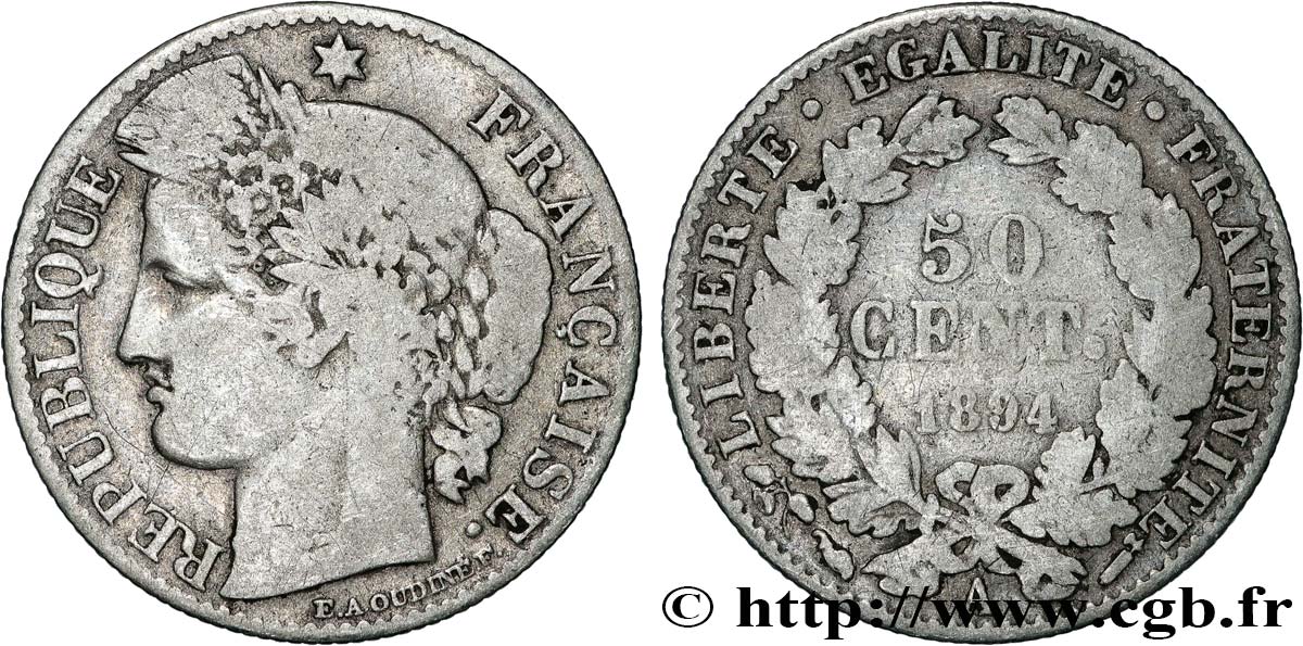 50 centimes Cérès, IIIe République 1894 Paris F.189/15 TB 