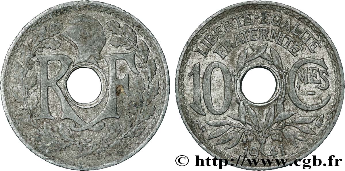 10 centimes Lindauer en zinc, Cmes souligné et sans point 1941  F.140/1 XF 