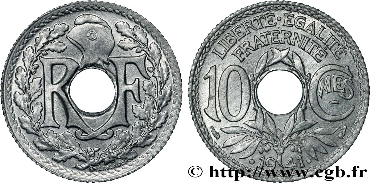 10 centimes Lindauer en zinc, Cmes souligné et millésime avec points 1941  F.140/2 EBC 