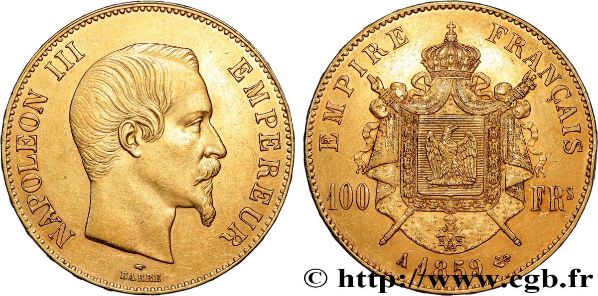 100 francs or Napoléon III tête nue 1859 Paris F.550/7 SUP 
