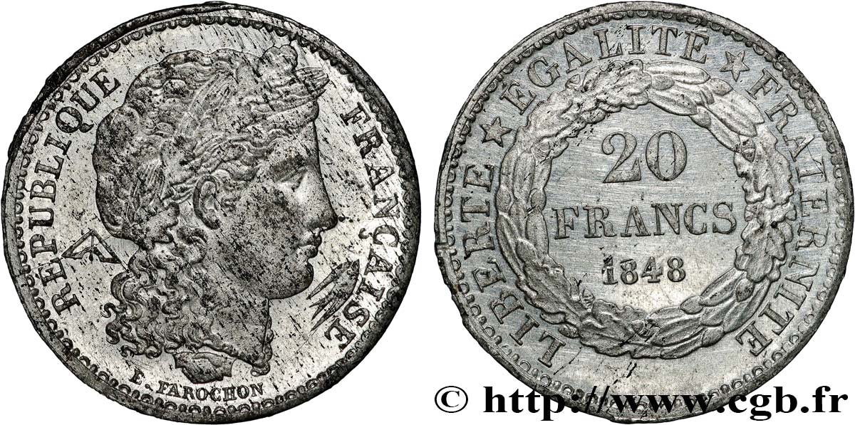 Concours de 20 francs, essai de Farochon 1848 Paris VG.3024 var VZ+ 