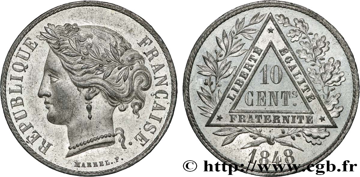 Concours de 10 centimes, essai en étain par Marrel 1848 Paris VG.3145  var MS 