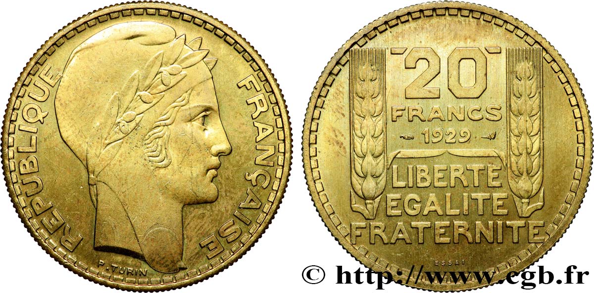 Essai de 20 francs Turin en bronze-aluminium 1929 Paris GEM.199 5 SPL 