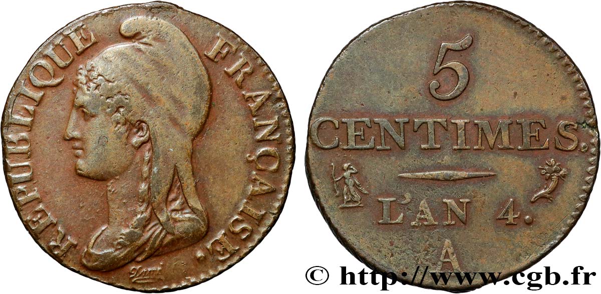 5 centimes Dupré, petit module 1796 Paris F.113/1 q.SPL 