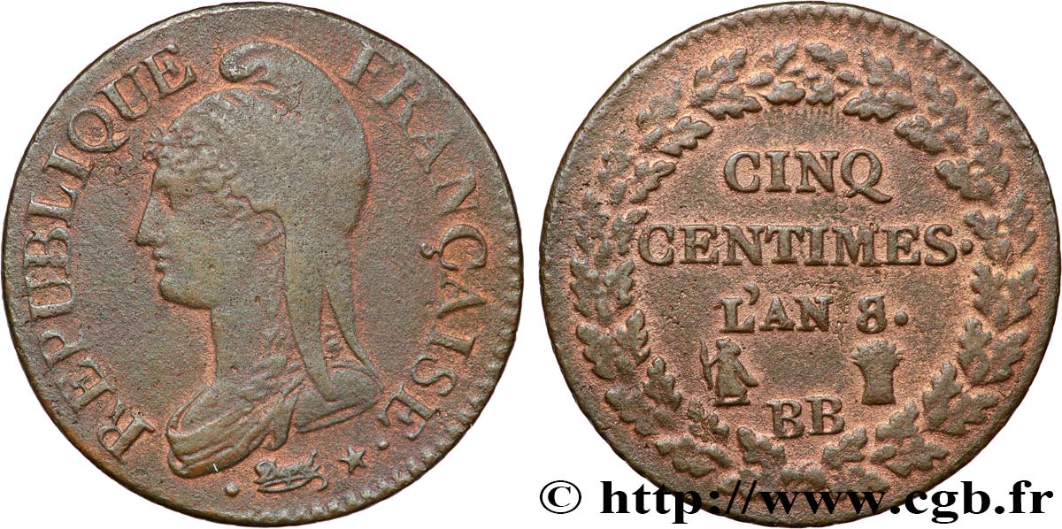 Cinq centimes Dupré, grand module 1800 Strasbourg F.115/118 q.BB 