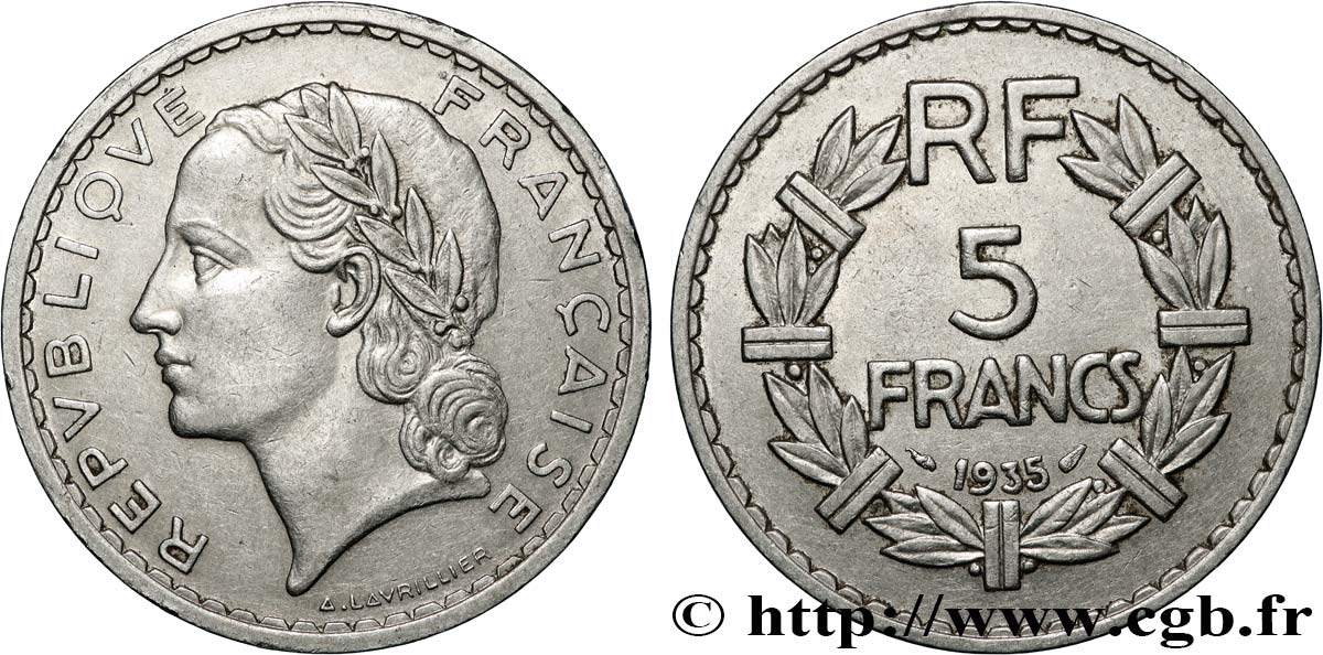 5 francs Lavrillier, nickel 1935  F.336/4 XF 