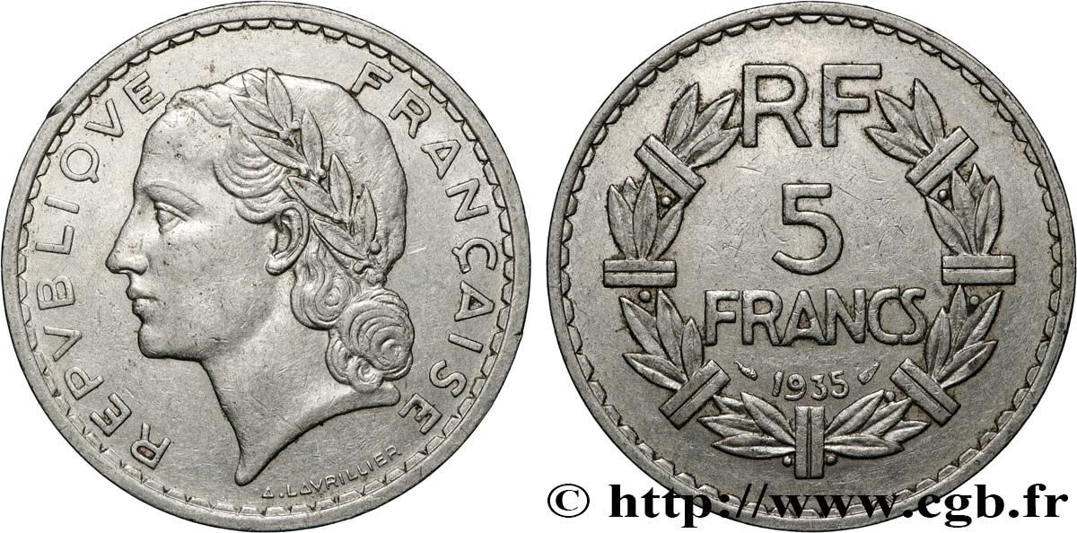 5 francs Lavrillier, nickel 1935  F.336/4 VF 