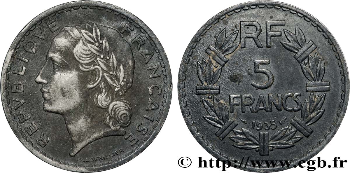 5 francs Lavrillier, nickel 1935  F.336/4 VF 