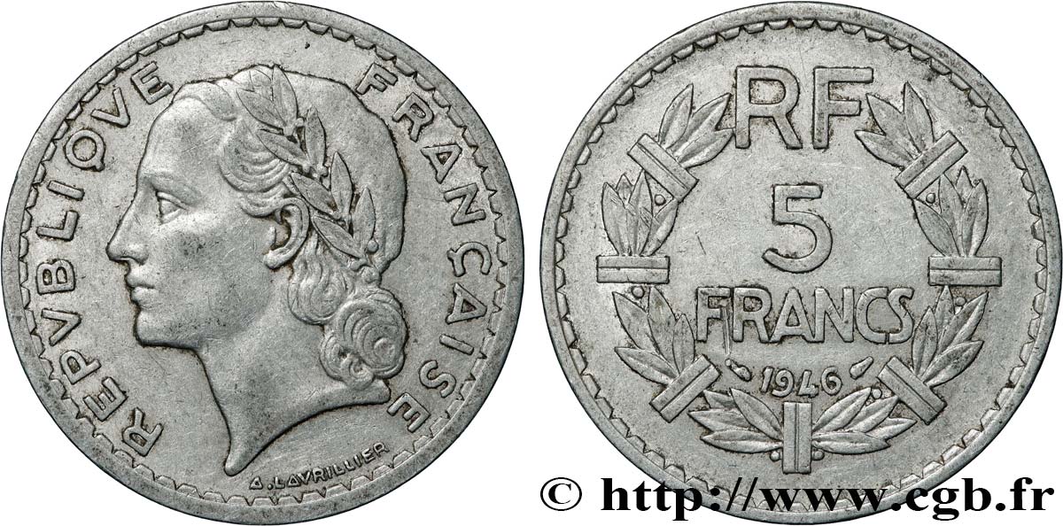 5 francs Lavrillier, aluminium 1946  F.339/6 fSS 