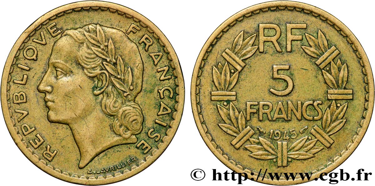 5 francs Lavrillier, bronze-aluminium 1945  F.337/5 TTB 