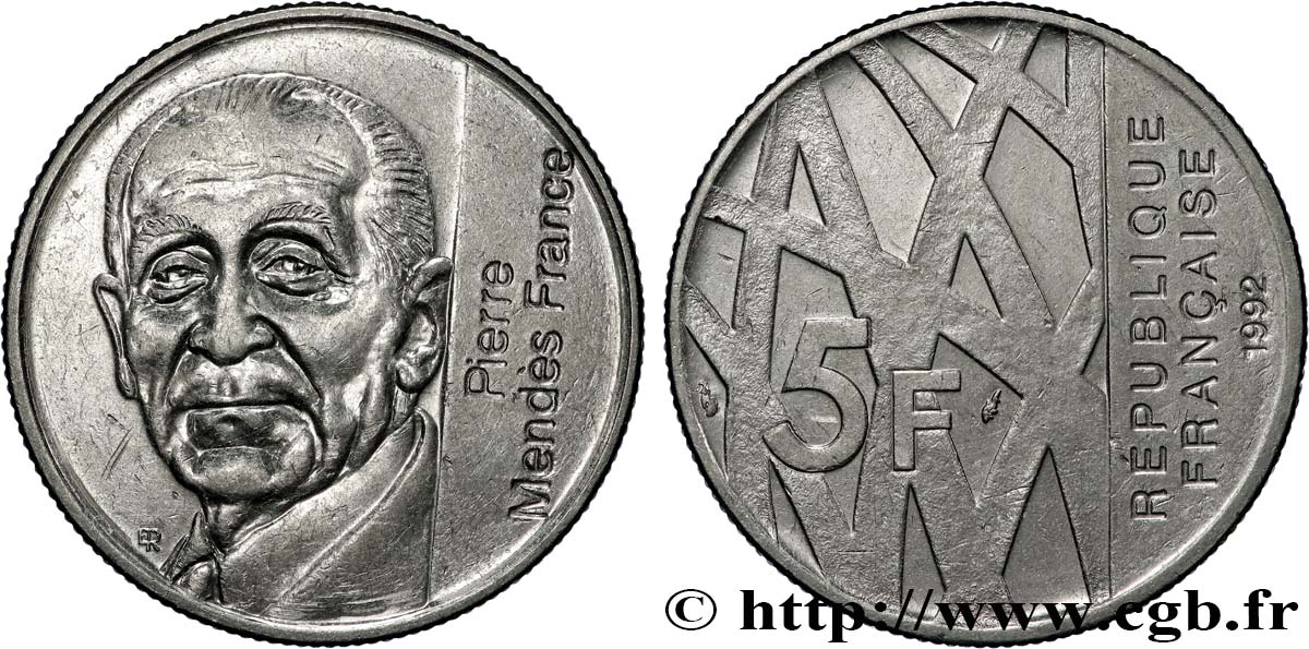 5 francs Mendès-France 1992  F.343/2 SUP58 