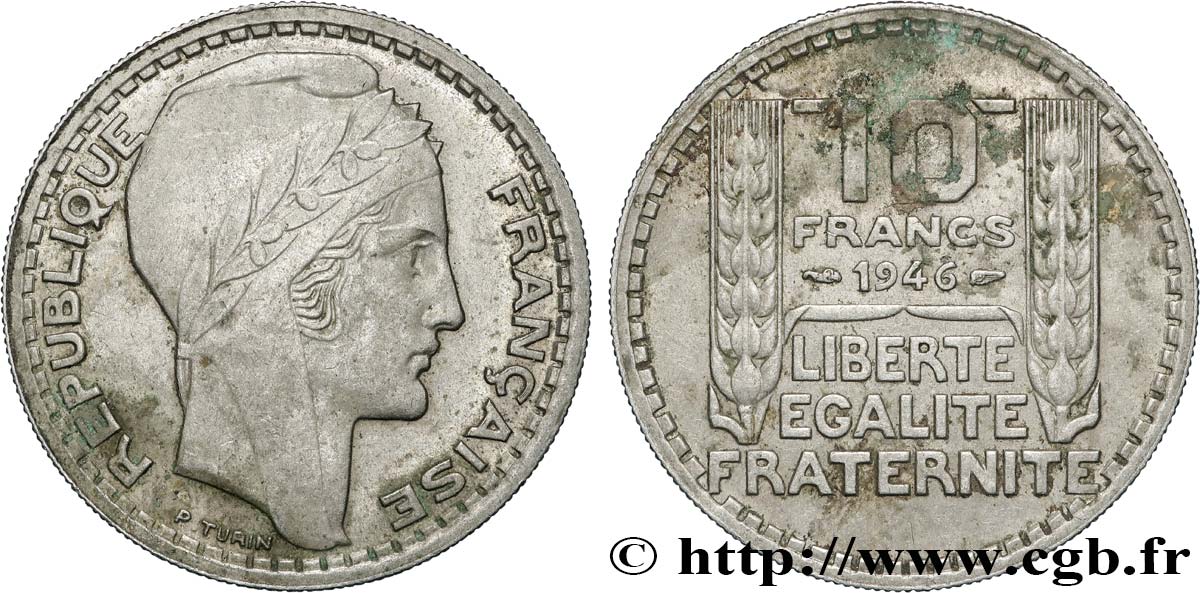 10 francs Turin, grosse tête, rameaux courts 1946  F.361A/2 SUP+ 