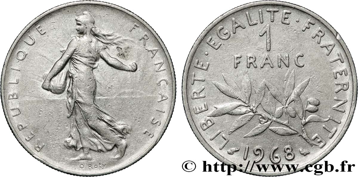 1 franc Semeuse, nickel 1968 Paris F.226/13 XF 