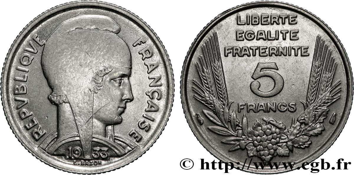 5 francs Bazor 1933  F.335/3 VF 