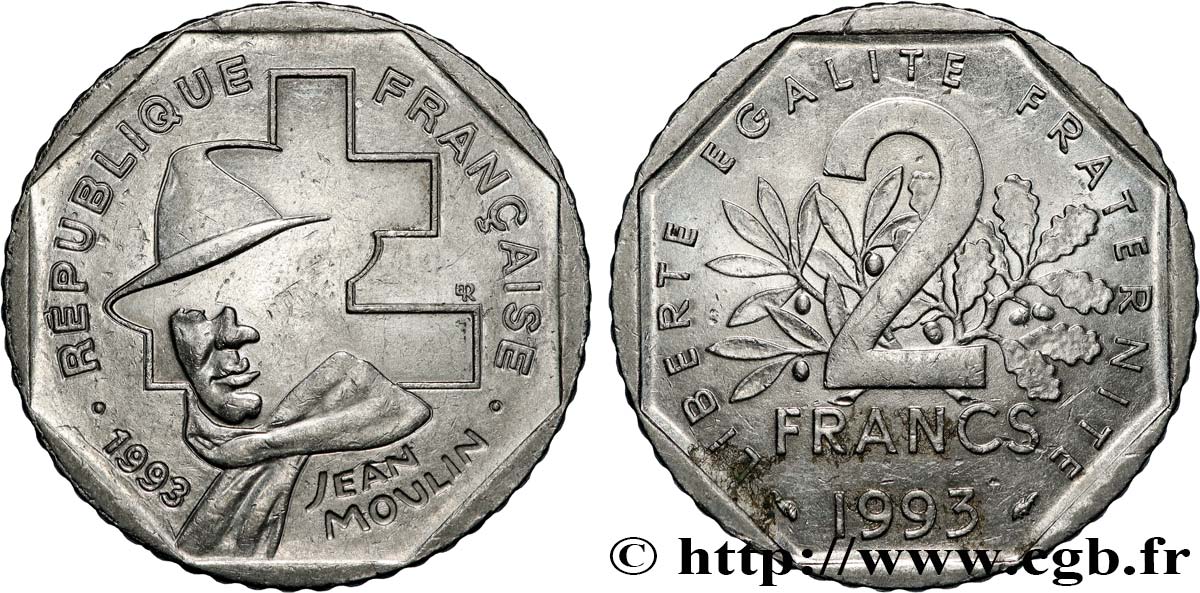 2 francs Jean Moulin 1993  F.273/2 SPL63 
