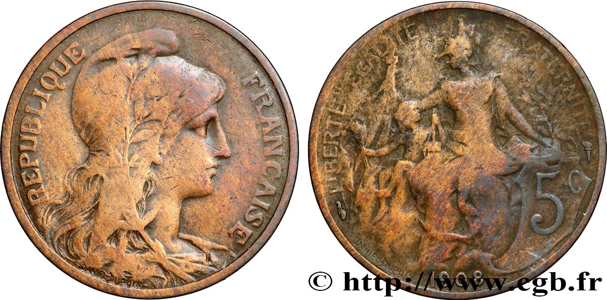 5 centimes Daniel-Dupuis 1908  F.119/19 B+ 