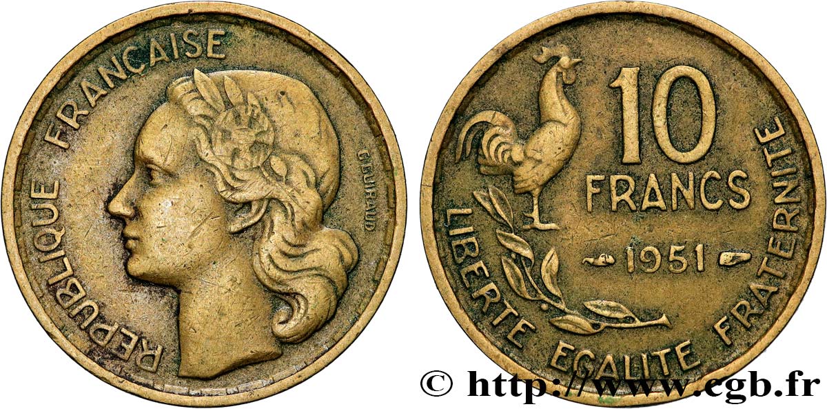 10 francs Guiraud 1951  F.363/4 TTB 