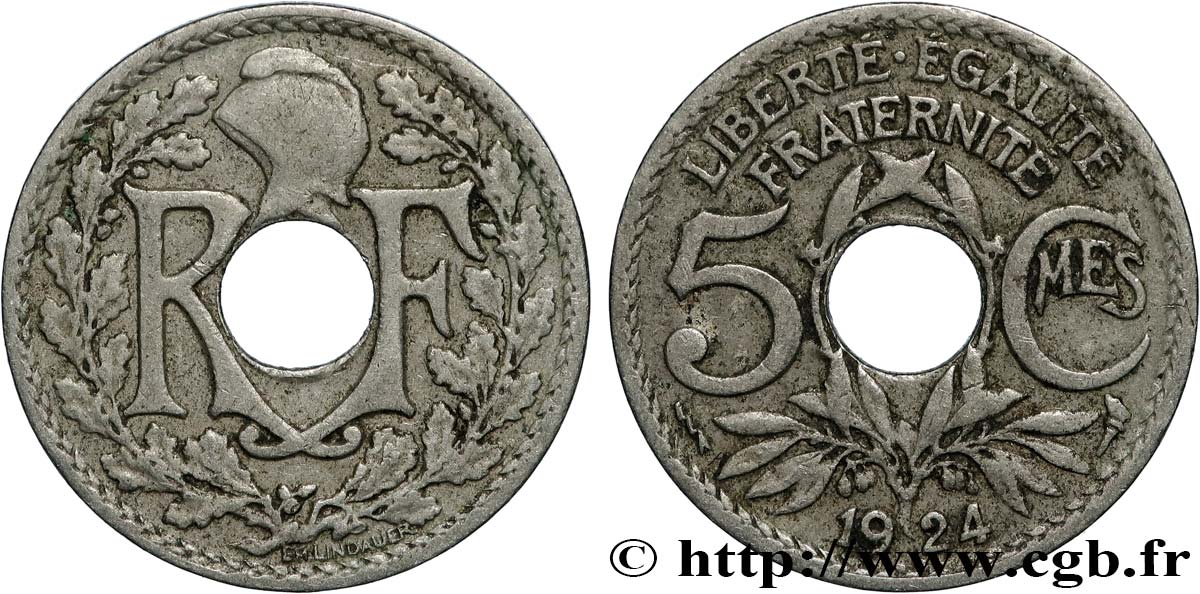 5 centimes Lindauer, petit module 1924 Poissy F.122/9 VF 