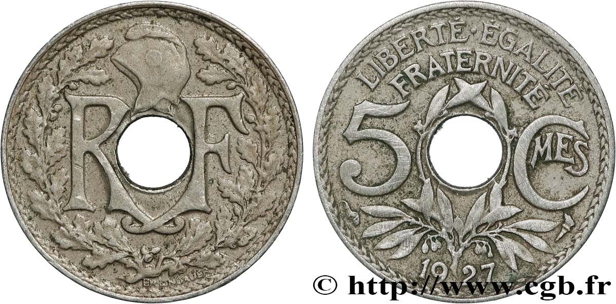 5 centimes Lindauer, petit module 1927 Paris F.122/12 XF 