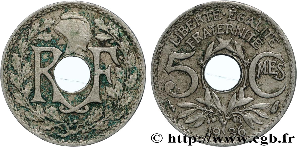 5 centimes Lindauer, petit module 1936 Paris F.122/19 BC+ 
