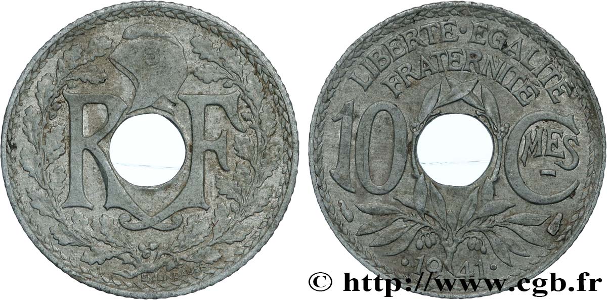 10 centimes Lindauer en zinc, Cmes souligné et millésime avec points 1941  F.140/2 SUP 