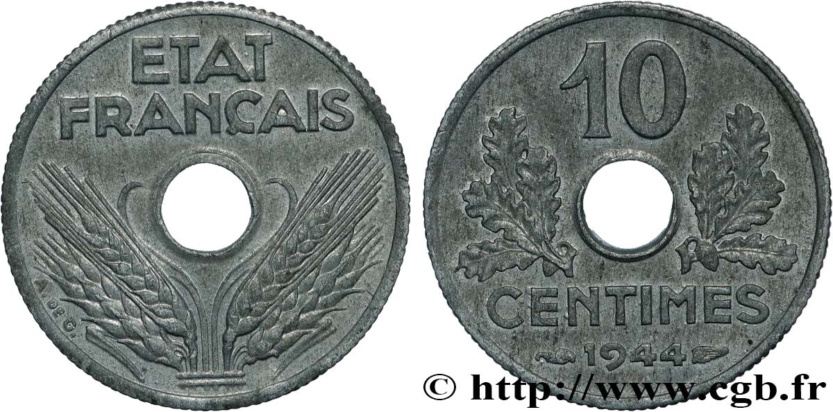 10 centimes État français, petit module 1944  F.142/3 MS 