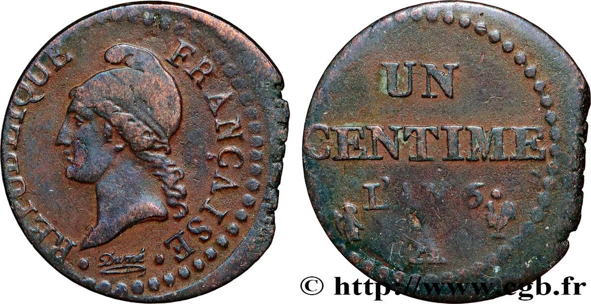 Un centime Dupré, 6 normal 1798 Paris F.100/3 VF 