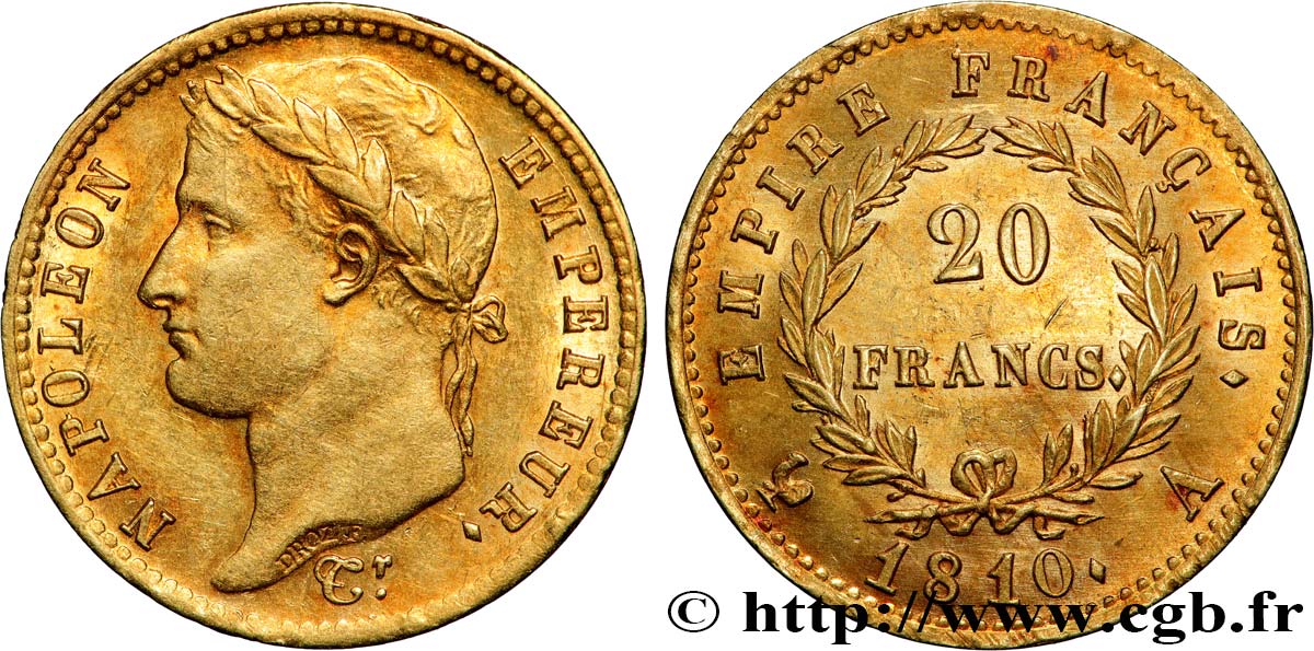 20 francs or Napoléon tête laurée, Empire français 1810 Paris F.516/9 SUP 