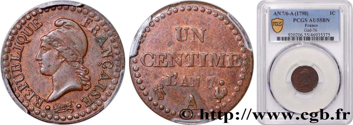 Un centime Dupré 1799 Paris F.100/22 SUP55 PCGS