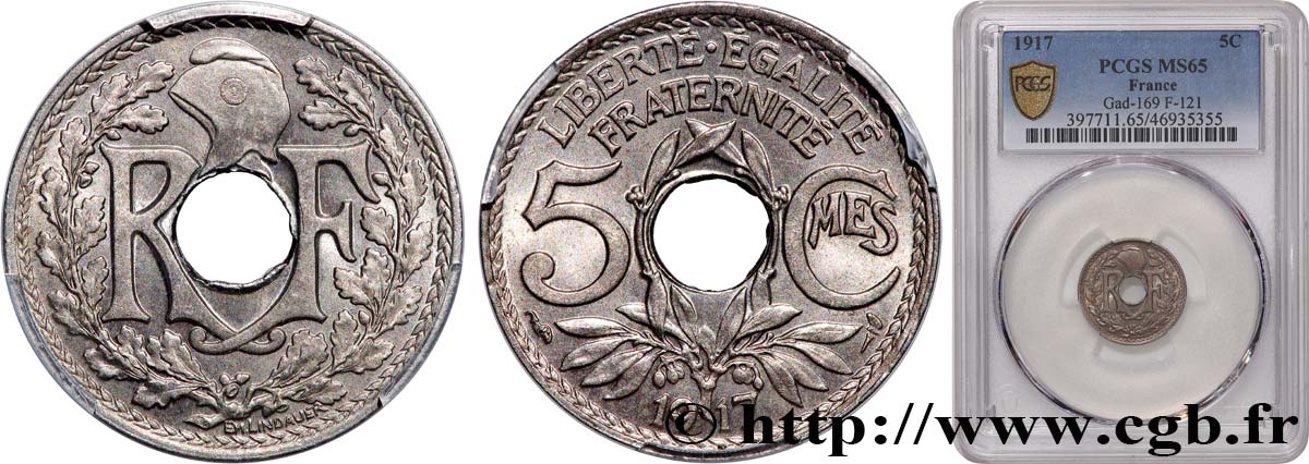 5 centimes Lindauer, grand module 1917 Paris F.121/1 FDC65 PCGS