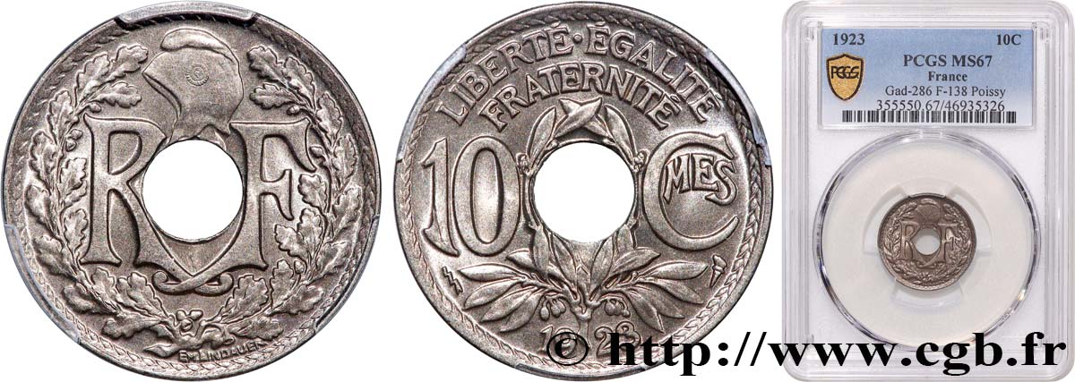 10 centimes Lindauer 1923 Poissy F.138/9 ST67 PCGS