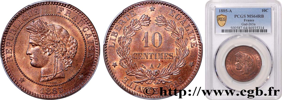 10 centimes Cérès 1885 Paris F.135/29 SPL64 PCGS
